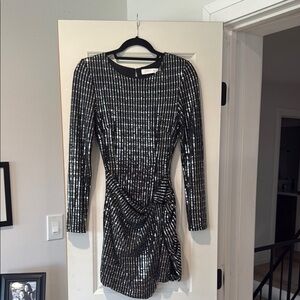 Astr Black and Silver Asymmetrical Ruched Cocktail Dress